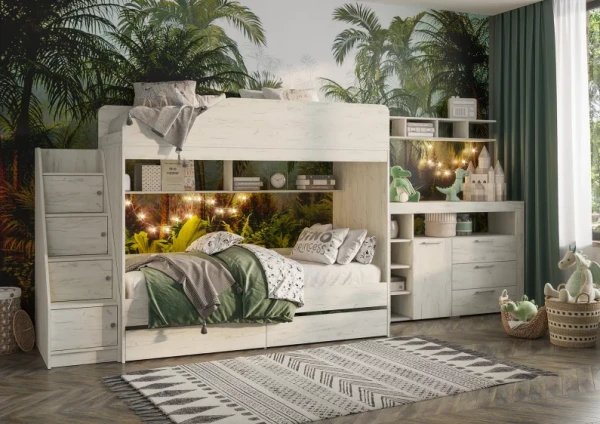 ГРАНД Кровать двухъярусная (2260х1610х844) Фасад ДУБ КРАФТ БЕЛЫЙ/Корпус ДУБ КРАФТ БЕЛЫЙ