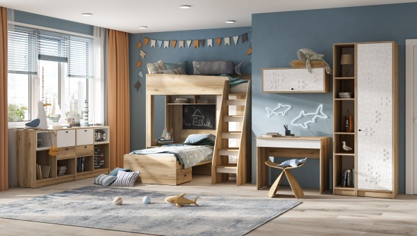 КИВИ СТ-01 Стол письменный (934х750х570)Фасад БЕЛЫЙ/Корпус ДУБ ДЕЛАНО