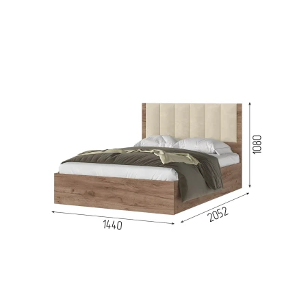 РЕЙН КР 01 Кровать 1.4х2.0 (1440х1110х2052)Велюр БЕЖЕВЫЙ/Корпус ДУБ КРАФТ ТАБАЧНЫЙ