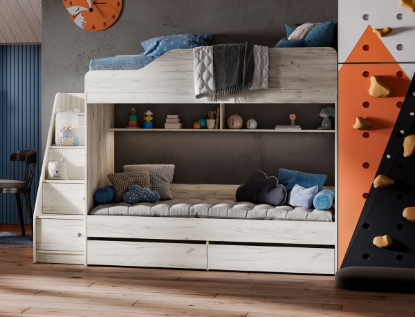 ГРАНД Кровать двухъярусная (2260х1610х844) Фасад ДУБ КРАФТ БЕЛЫЙ/Корпус ДУБ КРАФТ БЕЛЫЙ